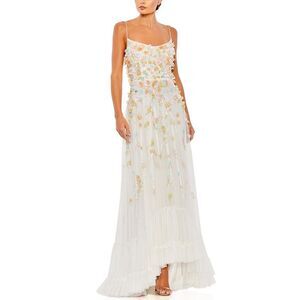 Mac Duggal White Floral Maxi Dress
